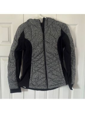 Gray and Black Outdoor Jacket with Quilted Insulation